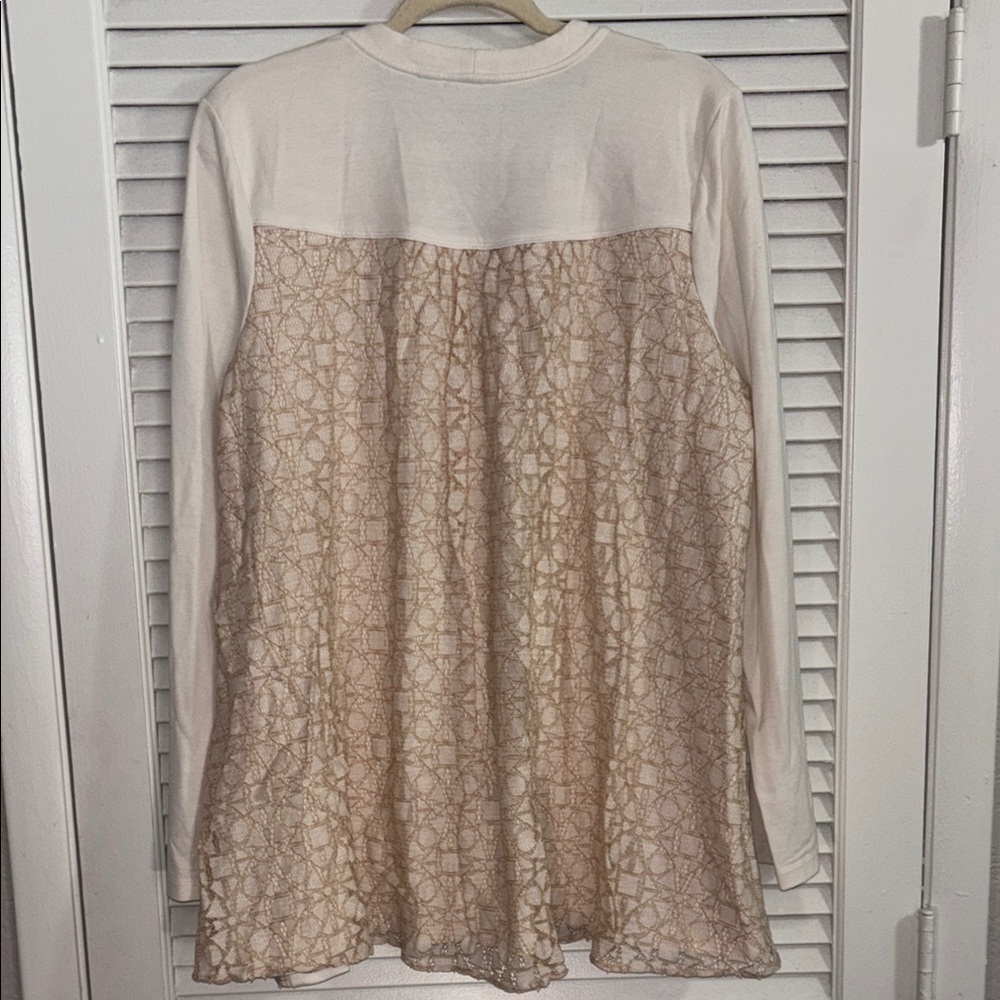 Cream Zip-Up Cardigan with Lace Detail - Picture 2 of 5